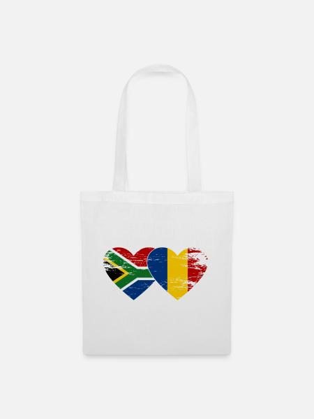 Südafrika Tschad Flagge Herz used - Stoffbeutel - Weiß