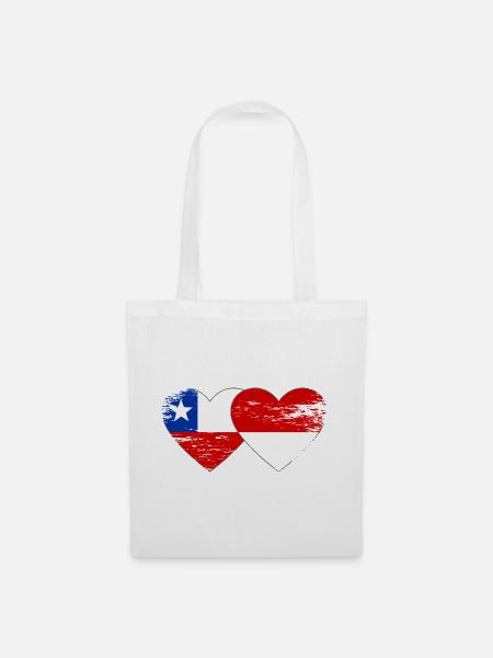 Chile Polen Flagge Herz used - Stoffbeutel - Weiß
