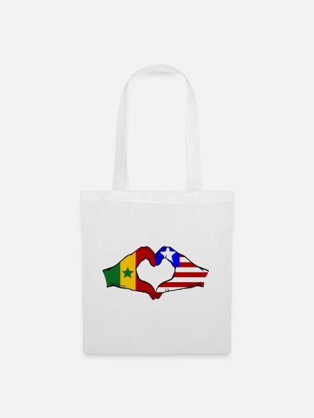 Senegal_Liberia_Flagge_Haende_Herzform - Stoffbeutel - Weiß