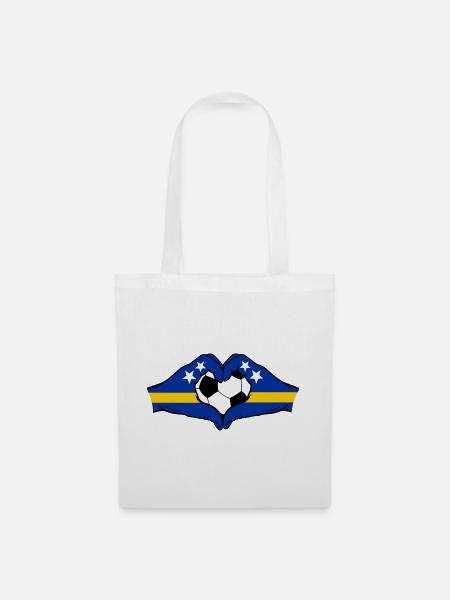 Curacao Flagge Hände Herzform - Stoffbeutel - Weiß
