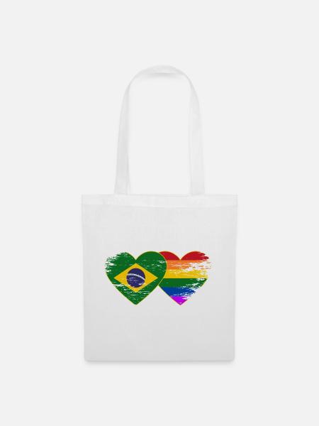 Brasilien Regenbogen Flagge Herz used - Stoffbeutel - Weiß
