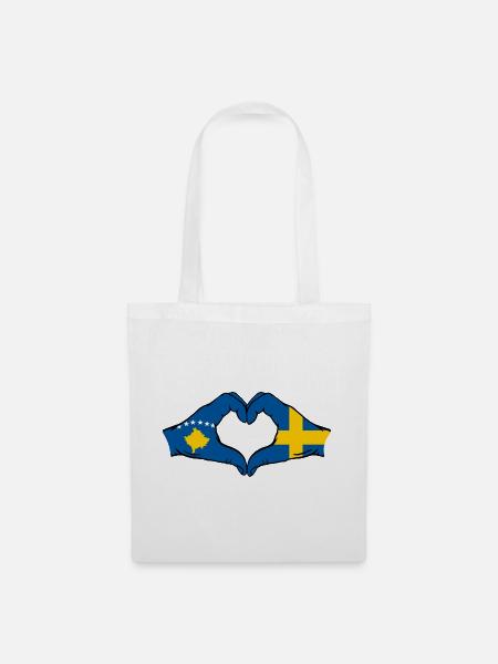Kosovo Schweden Flagge Hände Herzform - Stoffbeutel - Weiß