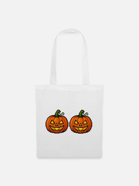 Pixel Halloween Kürbisse Paar - Stoffbeutel - Weiß