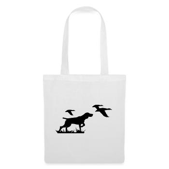 Laufender Hund Silhouette mit Vögeln - Entenjagd - Stoffbeutel - Weiß - Vorne