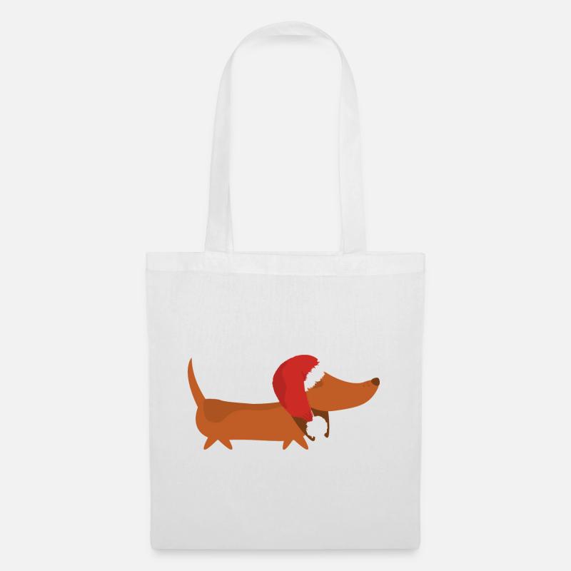 Teckel avec chapeau de Noël - Sac en tissu - blanc