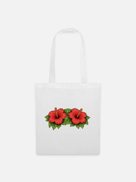 Doppel Hibiskus Tropen Muster - Stoffbeutel - Weiß