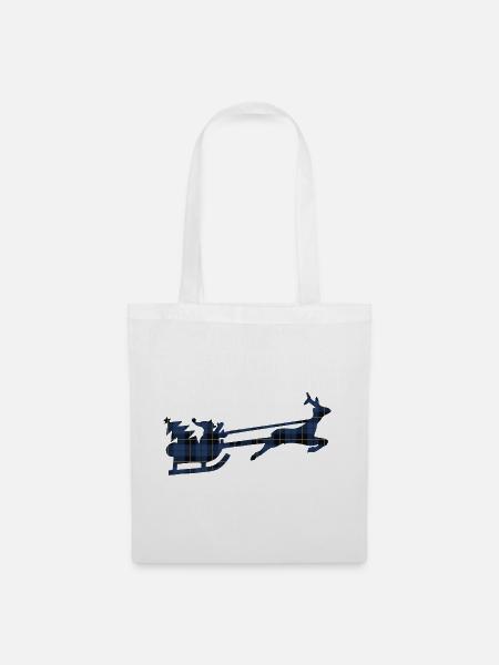 Blauer Tartan-Santa-Schlitten-Silhouette - Stoffbeutel - Weiß