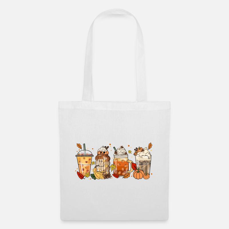 Halloween Kaffee Tee Retro Kürbis Kakao Herbst - Stoffbeutel - Weiß