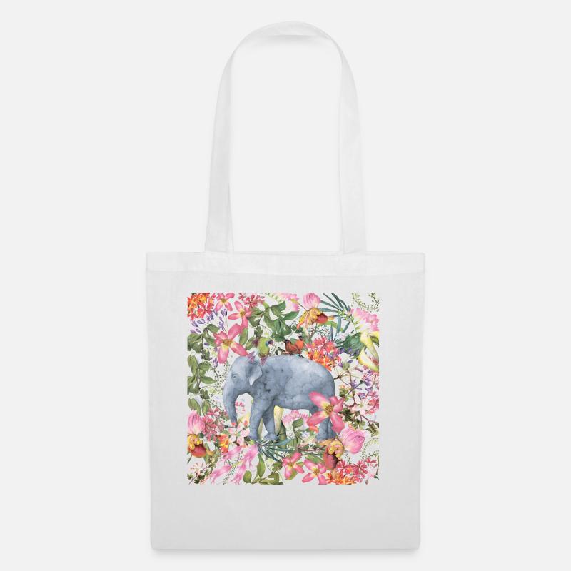 Elefant im Blumen Dschungel - Stoffbeutel - Weiß