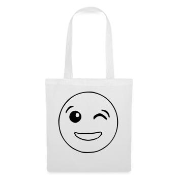 Emoji zwinkernd Skizze schwarz - Stoffbeutel - Weiß - Vorne