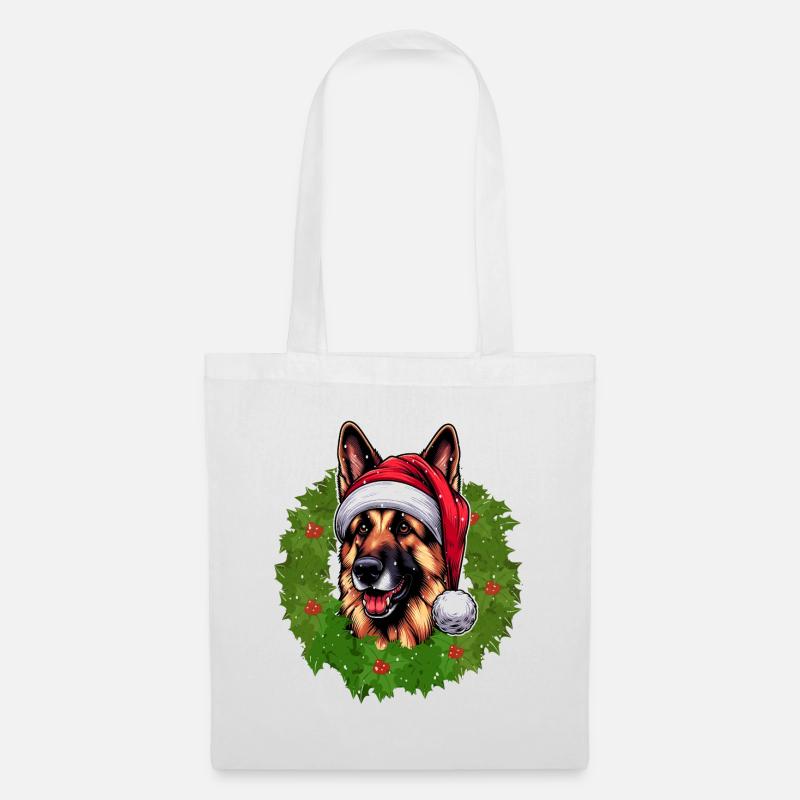 Deutscher Schäferhund & Weihnachtsmütze Hunde - Stoffbeutel - Weiß