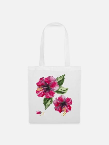 Hibiskusblüten - Stoffbeutel - Weiß