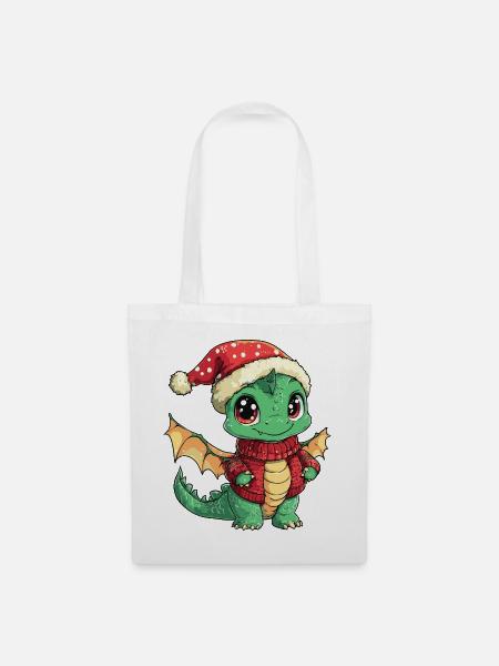 Drache Weihnachten - Stoffbeutel - Weiß