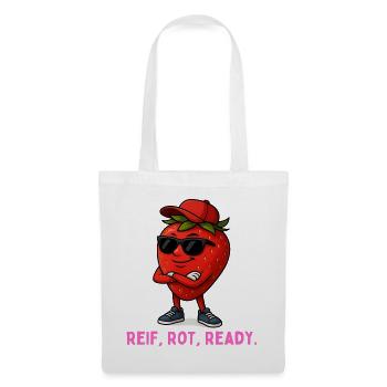 Mascotte fraise rouge mûre prête - Sac en tissu - blanc - Devant