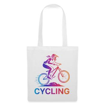 Girl Women Cyclist on Mountain Bike - Tote Bag - white - Front