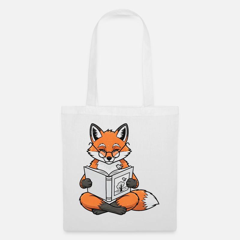 Lesender Fuchs Buchmotiv - Stoffbeutel - Weiß