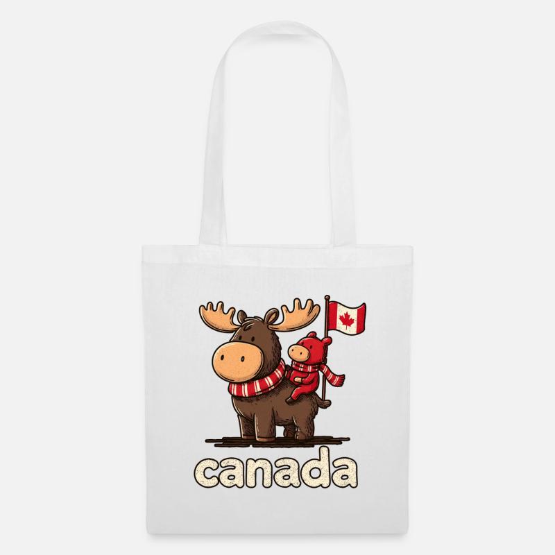 Mousse du Canada avec un petit compagnon - Sac en tissu - blanc