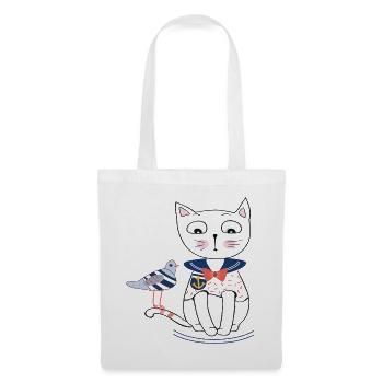 Katze und Möwe - Stoffbeutel - Weiß - Vorne