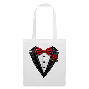 Schwarzes Smoking-T-Shirt mit roter Fliege und Rosen - Stoffbeutel - Weiß - Vorne
