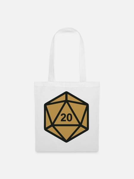D20 Wuerfel Rollenspiel Icon - Stoffbeutel - Weiß