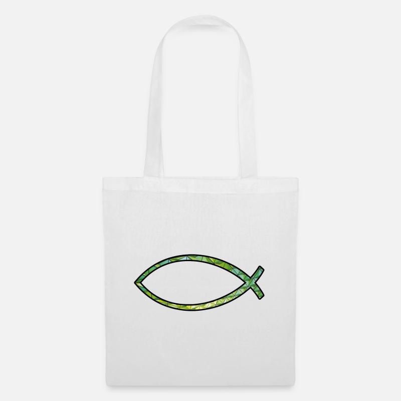 Ichtus Fisch (Diamant, grün) - Stoffbeutel - Weiß