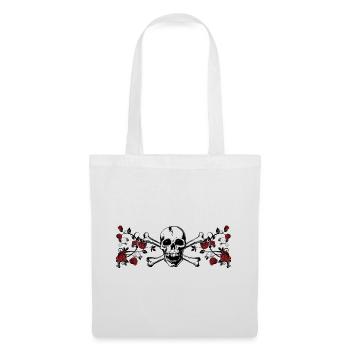 Totenkopf Rosenornament Skull-Rose - Stoffbeutel - Weiß - Vorne
