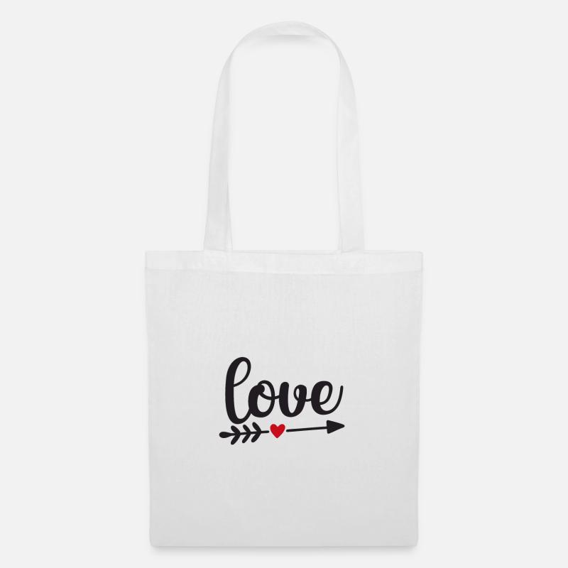 Love mit Pfeil und rotem Herz - Stoffbeutel - Weiß