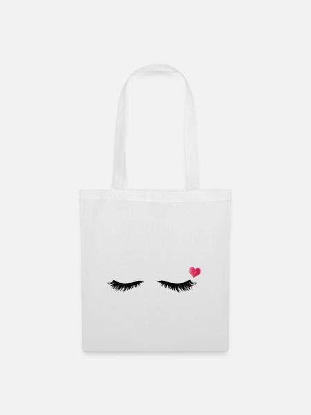 Eyelashes - Heart - Eyes Closed - Gift Idea - Tote Bag - white
