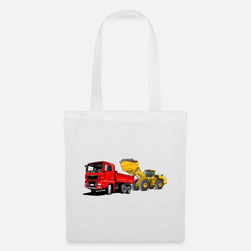 Baustelle, LKW, Radlader - Stoffbeutel - Weiß