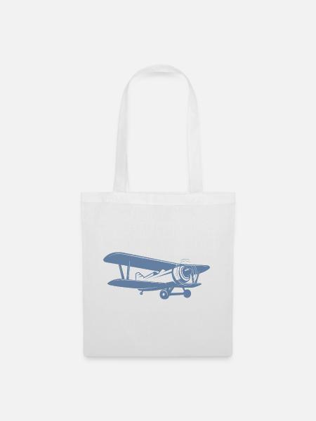 Doppeldecker Pilot Retro Minimalistisch - Stoffbeutel - Weiß