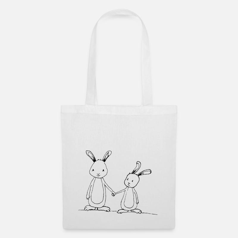 Hasen Pärchen Paar Süß in Schwarz | Geschenkidee - Stoffbeutel - Weiß