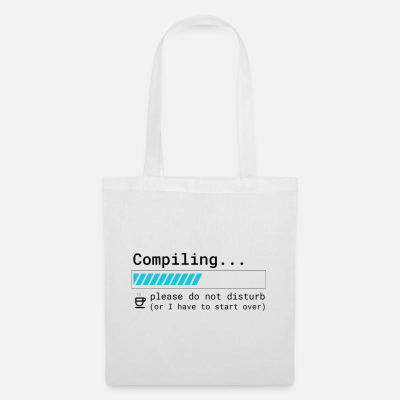Lustiges Programmierer T-Shirt - Compiling Please  - Stoffbeutel - Weiß