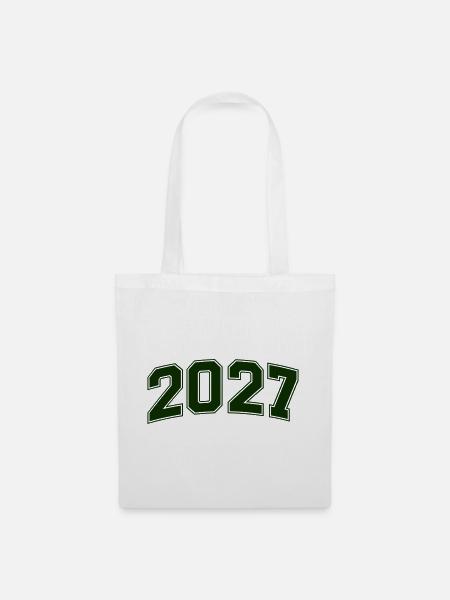 2027 Grüne Outline-Zahlen - Stoffbeutel - Weiß