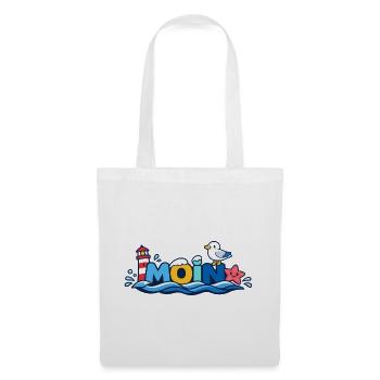 MOIN Möwe Leuchtturm Maritim Bunt - Stoffbeutel - Weiß - Vorne