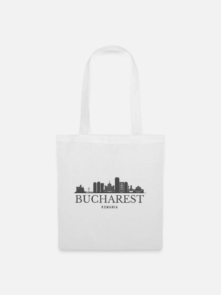 Bukarest-Rumänien-Skyline, Bukarester Silhouette - Stoffbeutel - Weiß