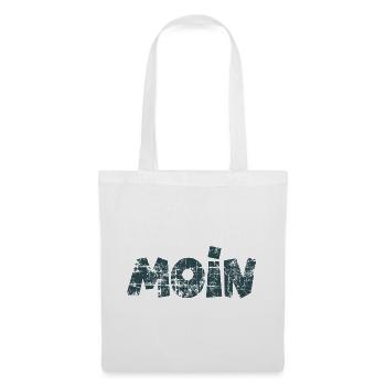 Moin (Vintage Dunkelblau) Guten Morgen Gruß - Stoffbeutel - Weiß - Vorne