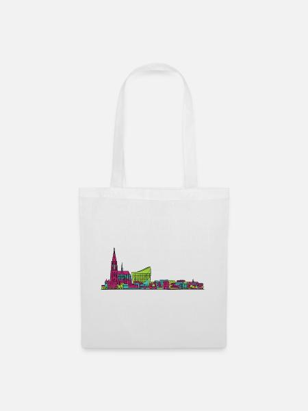 Straßburger Skyline Kathedrale Linienkunst - Stoffbeutel - Weiß