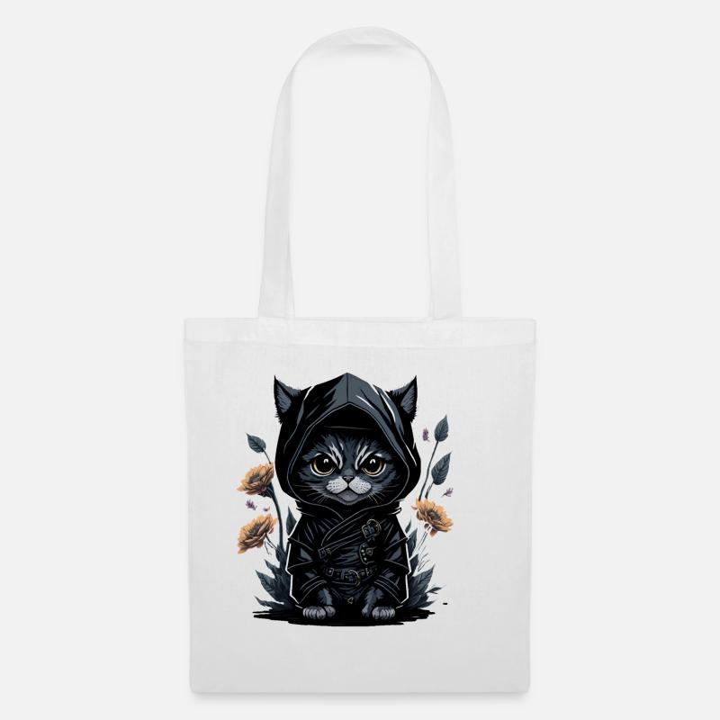 Partez à l’aventure avec le chat ninja - Sac en tissu - blanc