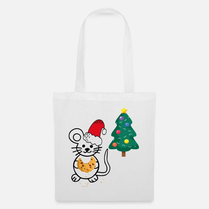 Weihnachten, Tannenbaum, Maus - Stoffbeutel - Weiß