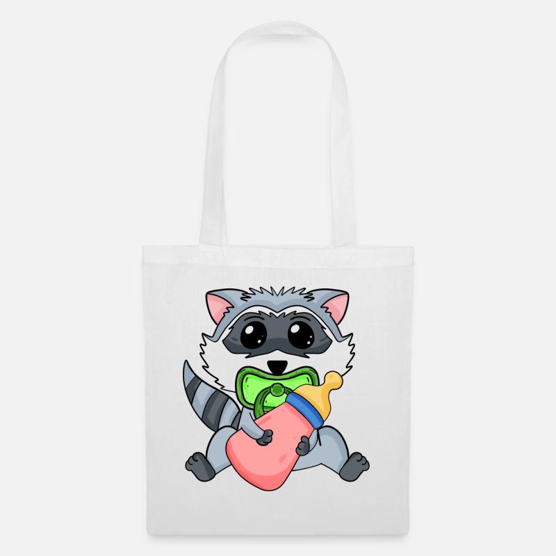 Baby Waschbär Motiv - Stoffbeutel - Weiß