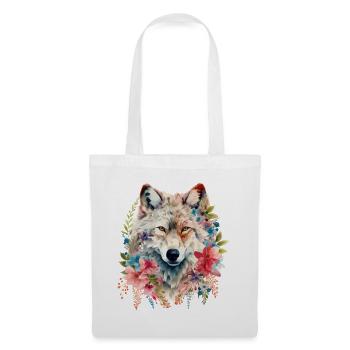 Wolf Wolfskopf Blumen Natur Wildnis Aquarell Kunst - Stoffbeutel - Weiß - Vorne