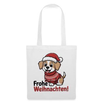 Weihnachtshund – Frohe Weihnachten! - Stoffbeutel - Weiß - Vorne