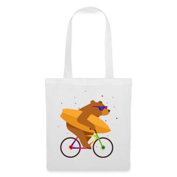 Bear on bicycle with surfboard and sunglasses - Tote Bag - white - Front