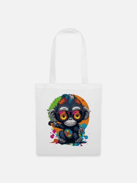Neon Brillenaffe Splash - Affe - Äffchen - Stoffbeutel - Weiß