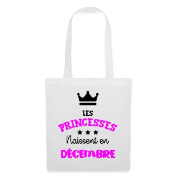 Cadeau naissance bébé fille Décembre Princesses - Sac en tissu - blanc - Devant