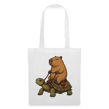 Capybara reitet Schildkröte Cartoon - Stoffbeutel - Weiß - Vorne
