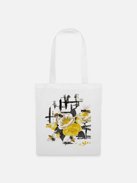 Blüten mit Bienen - Stoffbeutel - Weiß