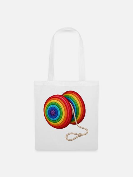 Buntes Jo-Jo – Stickmotiv Optik - Stoffbeutel - Weiß