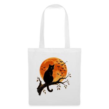 Halloween Mondnacht Katze auf Ast - Stoffbeutel - Weiß - Vorne