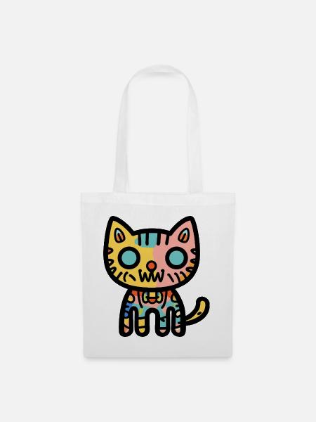 Halloween Zombie Katze Bunt - Stoffbeutel - Weiß